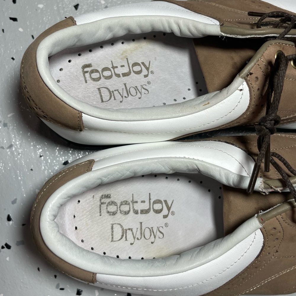 Foot-joy DryJoys Mens Golf Shoes Metal Spikes Size 11 White Brown - Picture 4 of 9
